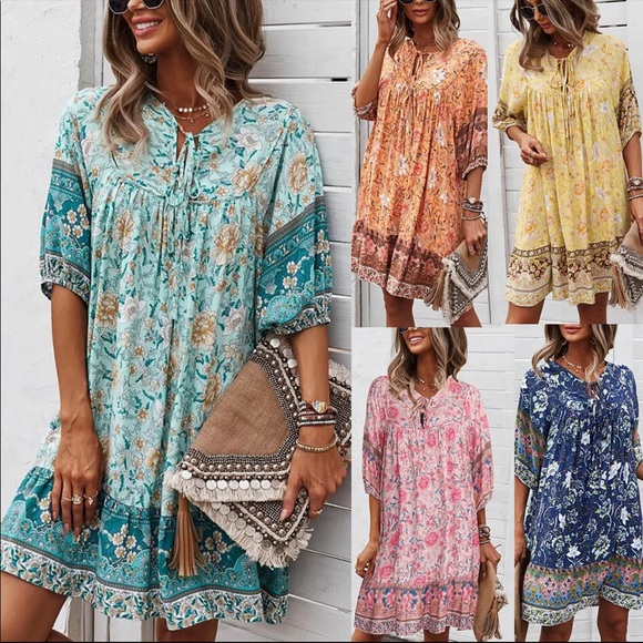 (Last 1) New just in!Boho floral summer dress A-line in MINT color. - Picture 3 of 6
